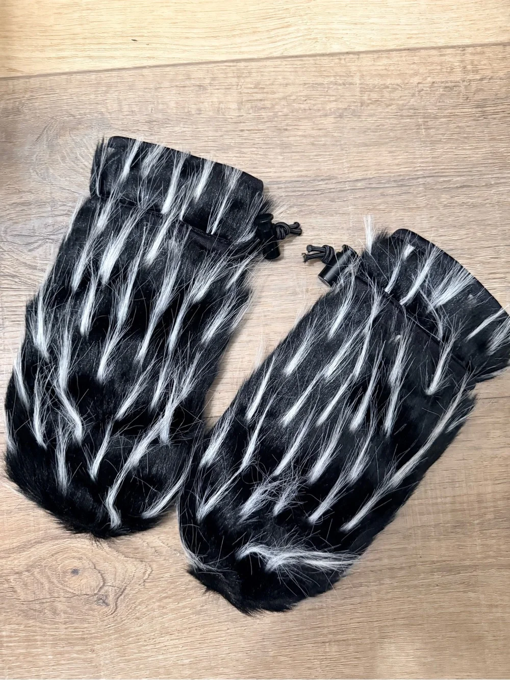 Super Cool & Funky Kennth Cole Black Faux Fur Hand Mittens with White Accents
